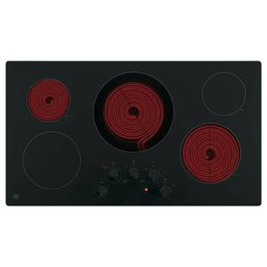 lot 27 image: GE 36 in. Electric Cooktop Built-in Knob Control in Black with 5 Elements JP3036DLBB