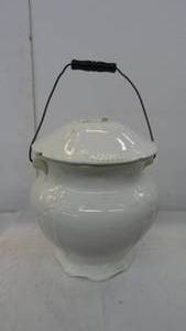 lot 28 image: Antique Crock Style Pot With Handle & Cover