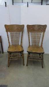 lot 83 image: Antique Oak Carved Back Chairs