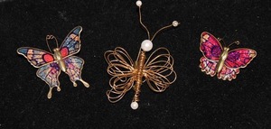 3 Art Deco Butterfly Pins