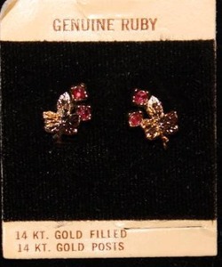 New Old Stock Ruby & Gold Pierced Earrings