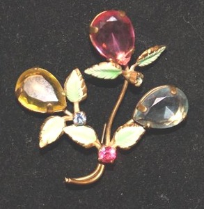 1940s Enamel & Colored Glass Brooch, Possibly Coro
