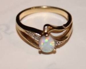 10k Gold wWhite Opal & Diamond Ring