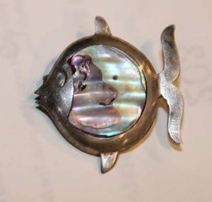 Sterling Silver wAbalone Puffer Fish Brooch