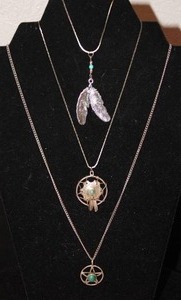 Star of David, Native American War Shield & Feather Pendants wTurquoise