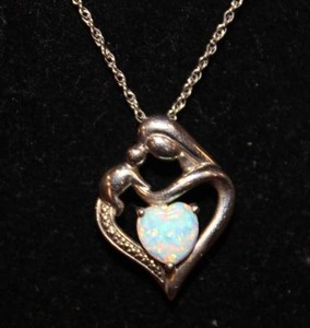 Rainbow Opal Mother & Child Heart Necklace