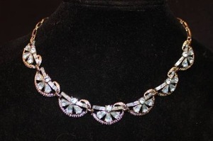 Signed Coro Silvertone & Blue ChokerNecklace
