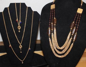 2 Vintage Multi-Strand Long Goldtone Necklaces