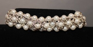 High-End Faux Pearl & Silvertone Stretch Bracelet