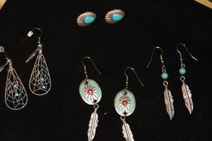 4 Pair of Turquoise & Silver Pierced Earrings