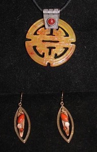 Asian Inspired Acrylic Pendant & Dangle Earrings