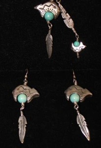 Navaho Earrings & Necklace wBears and Turquoise