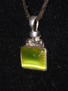 Gorgeous Green Stone Pendant on Leather Chain