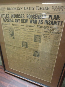 lot 722 image: VINTAGE 1933 BROOKLYN DAILY EAGLE FRONT PAGE, HITLER INDORSES ROOSEVELT PLAN