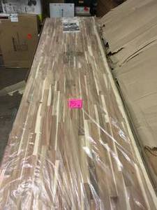 INTERBUILD 8 ft. L x 2 ft. 1.5 in. W x 2 in. T Butcher Block Countertop Unfinished Acacia with Live Edge CUSTOMER RETURN SEE PICS