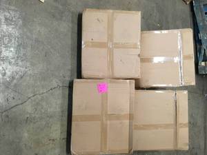 4 LUMISOURCE Cosmo Walnut Wood and Black Faux Leather Chairs CUSTOMER RETURNS SEE PICS
