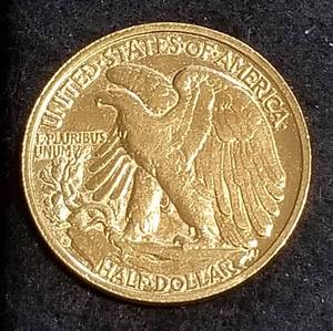1943-S GOLD PLATED WALKING LIBERTY SILVER HALF DOLLAR