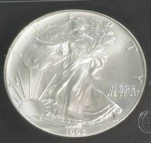 1993 AMERICAN SILVER EAGLE 1 TROY OZ. .999 FINE SILVER BLACK SLAB
