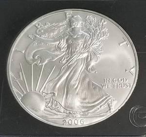2006 AMERICAN SILVER EAGLE 1 TROY OZ. .999 FINE SILVER BLACK SLAB