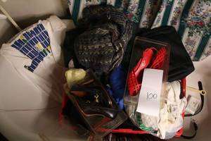 lot 100 image: Large lot of vintage men and womens clothing, shoes, accessories