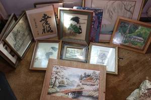 lot 28 image: Lot of vintage artwork including original oil painting, ink drawing, watercolor