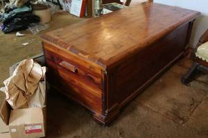 lot 33 image: Large cedar chest and contents, including albums, misc. Japanese items, small bits of ephemera