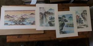 lot 53 image: Lot of five Japanese watercolor landscape prints