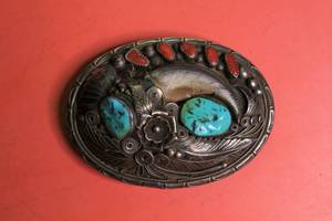 lot 64 image: Sterling silver NavajoSouthwestern belt buckle