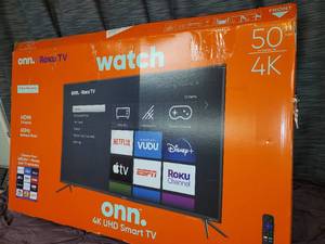 lot 22 image: Onn Roku 50 4K UHD Smart TV with remote and legs
