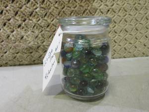lot 53 image: Jar Full of Cats Eye Marbles and S...