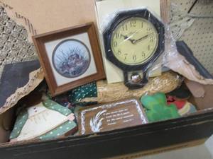lot 55 image: Box Full of Assorted Wall Decor and...