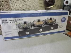 lot 120 image: Triple Slow Cooker Buffet & Server ...