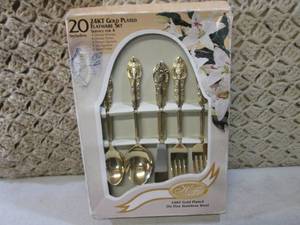 lot 160 image: 20pc 24KT Gold Plated Flatware Set ...