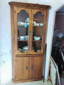 Lighted Wooden Corner Cabinet
