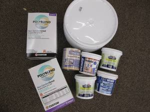 lot 48 image: Box of Tile, Flooring Adhesive, Gro...