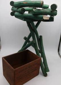 Teal wood plant stand