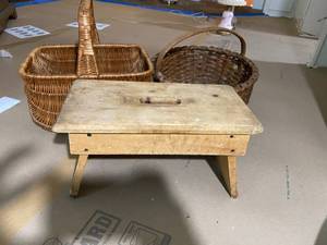 Wicker baskets and stool