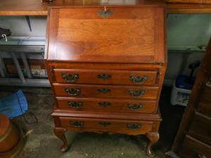 Beautiful Solid Cherry hand Carved Antique Queens End Secretary desk