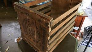 Antique Crate and Wicker Basket  Set
