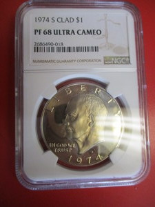 NGC Certified 1974-S (San Francisco Mint) Proof 68 Ultra Cameo Eisenhower Dollar.