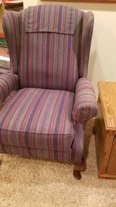 lot 101 image: Striped Winged Back Recliner Chair