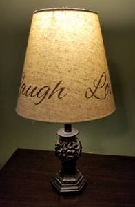 lot 92 image: Petite Bedside Table Lamps with Live Laugh Love Shades