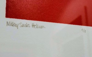 lot 20 image: Mickey Sucks Helium Framed Screen Print By Toni Dachis