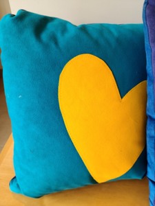 lot 76 image: Trio of Handcrafted Suede Heart Pillows