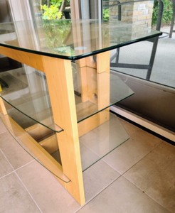 lot 79 image: Contemporary Glass and Light Wood Entertainment Stand