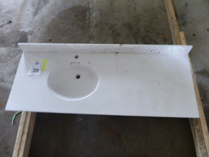 lot 39 image: White Acrylic Vanity Top with Single Sink