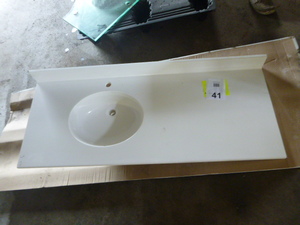 lot 41 image: White Acrylic Vanity Top with Single Sink