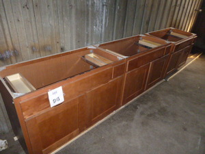 lot 96 image: 3 Large Red Birch Base Cabinets