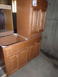 lot 97 image: 3 Red Birch Base Cabinets