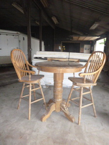 lot 115 image: High Top Oak Table with 2 Chairs